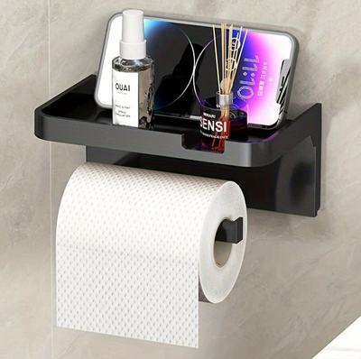 Porte-rouleau de papier toilette autocollant noir, gris et blanc
