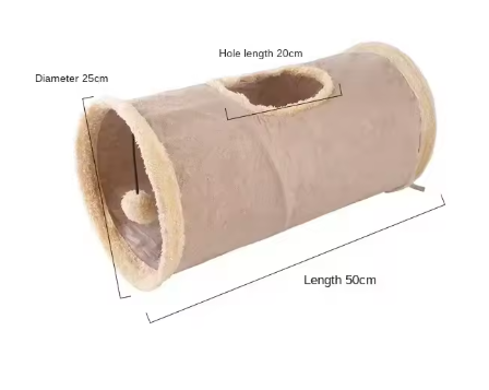 Speeltunnel in warme aardetinten met meerdere ingangen, ontworpen voor interactief spel en beweging.