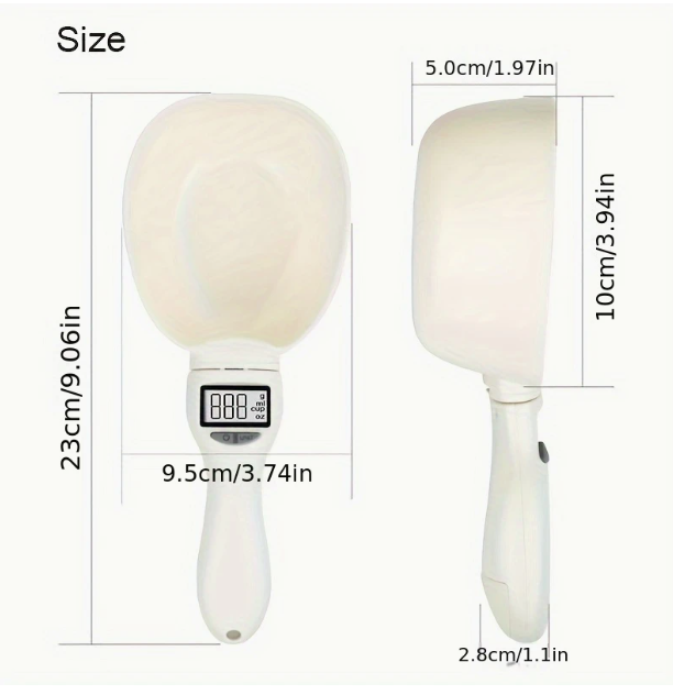 Elektronische meetlepel met LCD-display voor nauwkeurige afweging van katten- en hondenvoerporties.