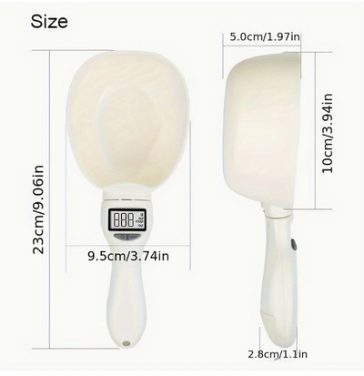 Elektronische meetlepel met LCD-display voor nauwkeurige afweging van katten- en hondenvoerporties.